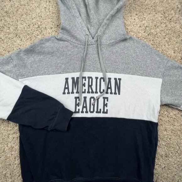 American Eagle Sweater Adult Medium Gray Pullover Hoodie Drawstring Long Sleeve - Picture 1 of 8